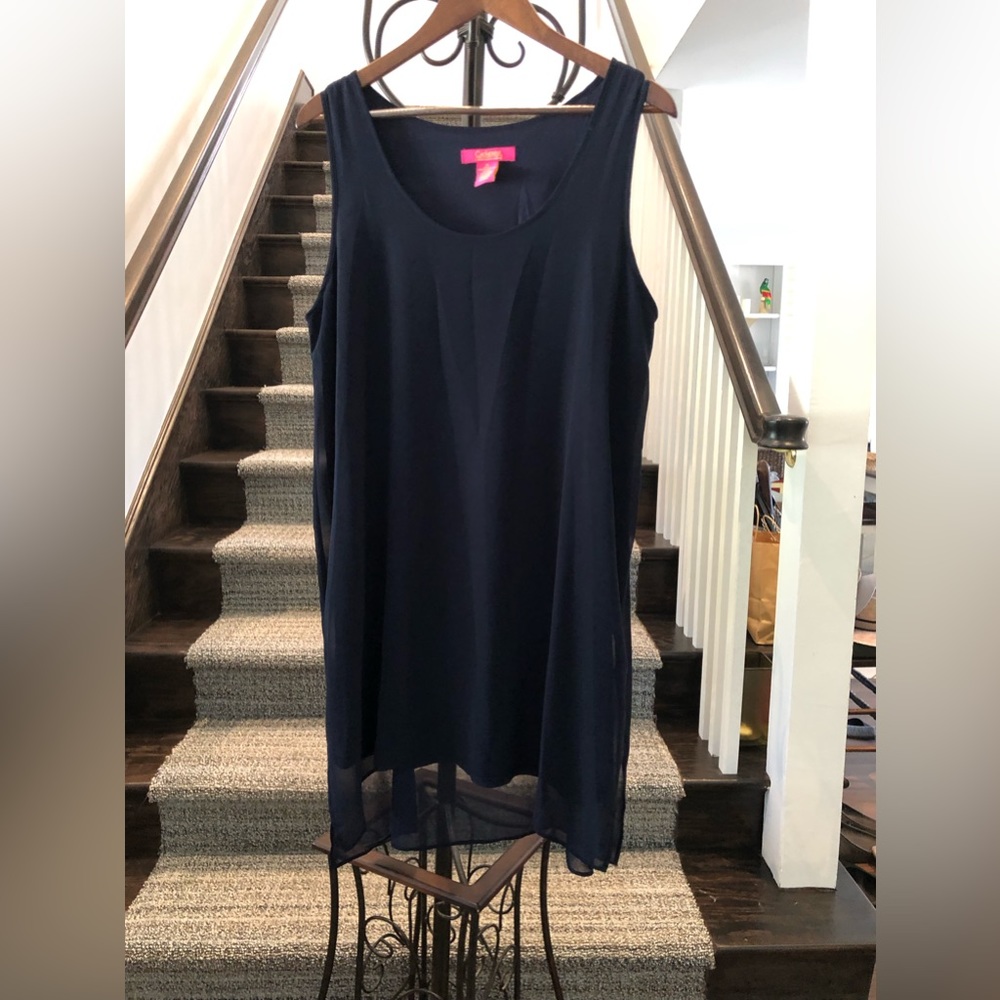 Sleeveless navy blue long tunic. Size X-Large